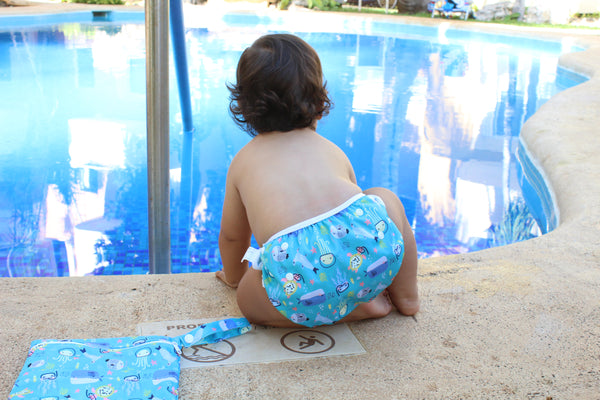 Unisex Reusable Baby Swim Nappies - Pack of 2 - Includes Wet Bag : Fully Adjustable & Machine Washable : Suitable for Boys or Girls 0-3 Years Old