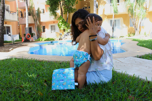 Unisex Reusable Baby Swim Nappies - Pack of 2 - Includes Wet Bag : Fully Adjustable & Machine Washable : Suitable for Boys or Girls 0-3 Years Old