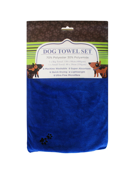 XL Premium Microfibre Pet Dog Towel Set - 150x80cm & 40x30cm : Super Absorbent - Quick Drying - Extra Soft
