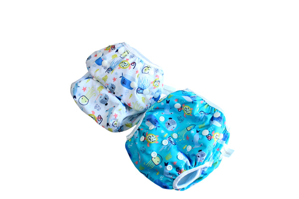 Unisex Reusable Baby Swim Nappies - Pack of 2 - Includes Wet Bag : Fully Adjustable & Machine Washable : Suitable for Boys or Girls 0-3 Years Old