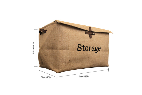 Collapsible Jute Canvas Storage Basket / Bin / Box / Organizer with Lid